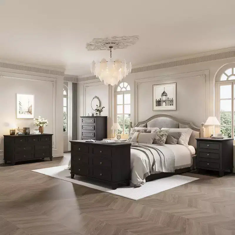 Commode marron de style ferme pour chambre à coucher avec 6 tiroirs, commode double meuble TV avec poignée vintage, commodes et chiffonniers larges en bois
