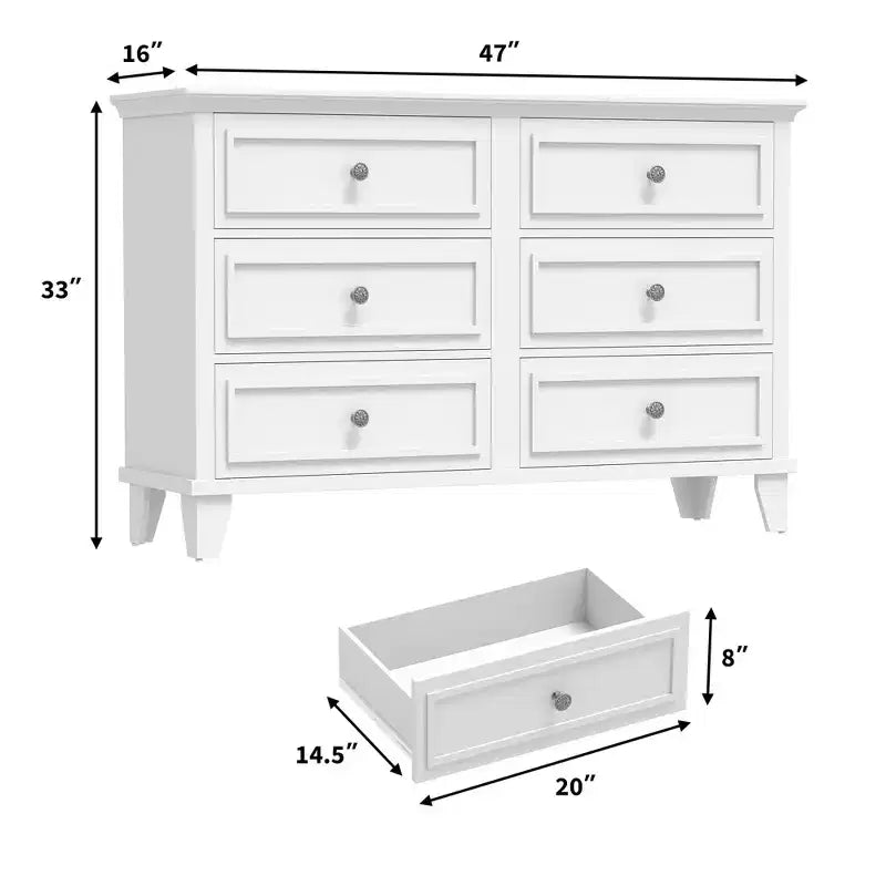 Commode marron de style ferme pour chambre à coucher avec 6 tiroirs, commode double meuble TV avec poignée vintage, commodes et chiffonniers larges en bois