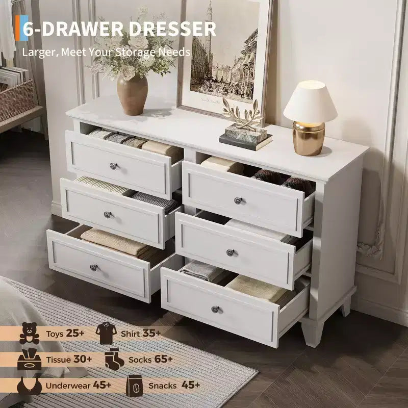 Commode marron de style ferme pour chambre à coucher avec 6 tiroirs, commode double meuble TV avec poignée vintage, commodes et chiffonniers larges en bois