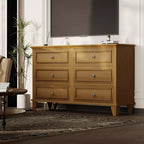 Commode marron de style ferme pour chambre à coucher avec 6 tiroirs, commode double meuble TV avec poignée vintage, commodes et chiffonniers larges en bois