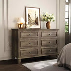 Commode marron de style ferme pour chambre à coucher avec 6 tiroirs, commode double meuble TV avec poignée vintage, commodes et chiffonniers larges en bois