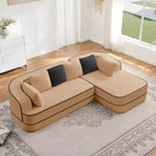 Canapé 106 sans accoudoirs en tissu Teddy 32D, design contrasté, canapé douillet et moelleux avec méridienne en L, pour salon