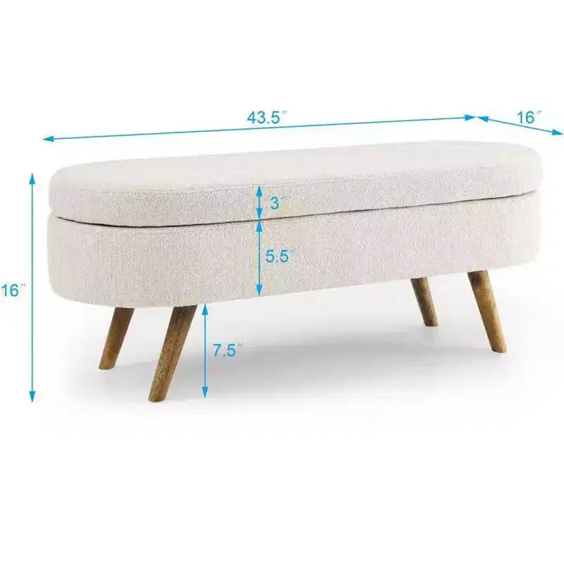 Banc de rangement ottoman ovale EHMKNP, pieds en bois d'hévéa (43,5x16x16)