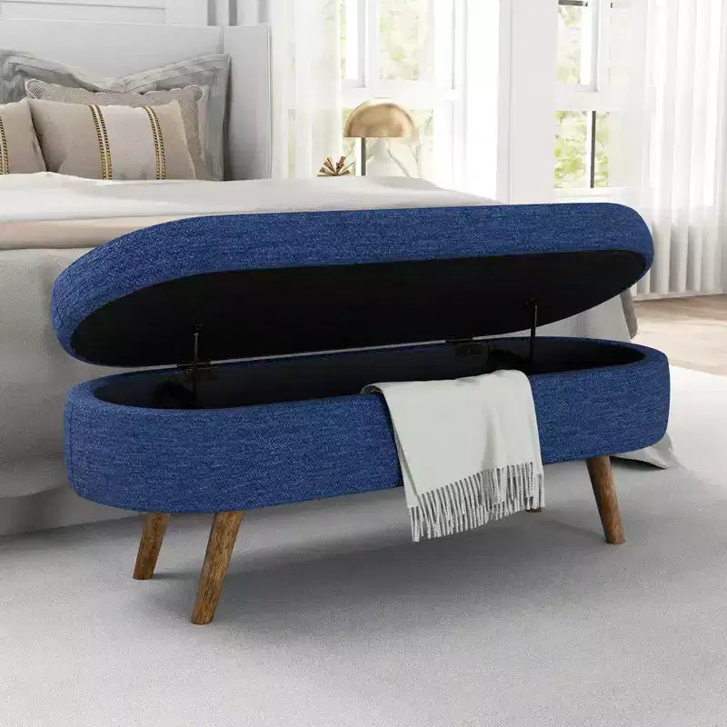 Banc de rangement ottoman ovale EHMKNP, pieds en bois d'hévéa (43,5x16x16)