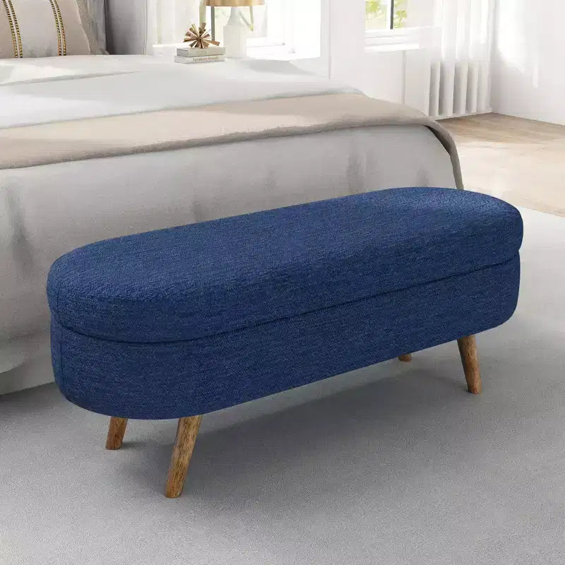 Banc de rangement ottoman ovale EHMKNP, pieds en bois d'hévéa (43,5x16x16)