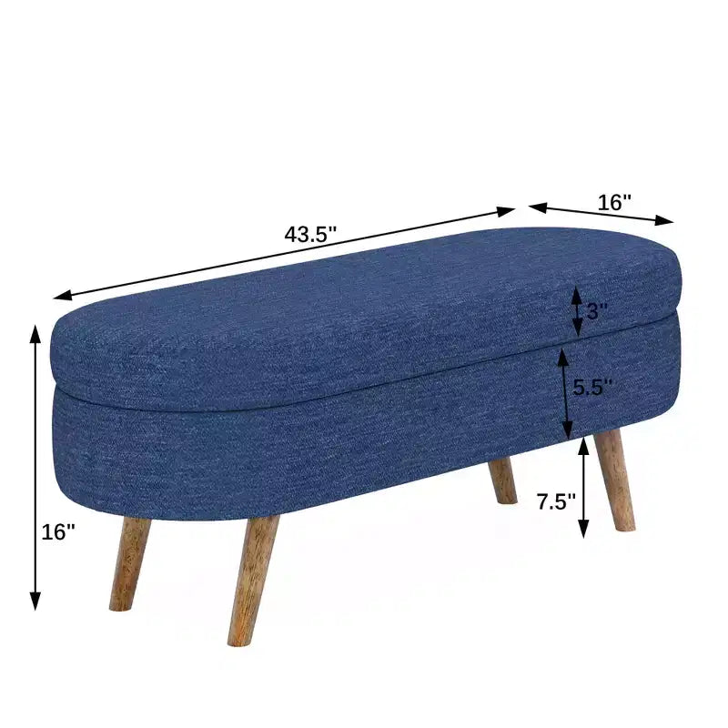 Banc de rangement ottoman ovale EHMKNP, pieds en bois d'hévéa (43,5x16x16)