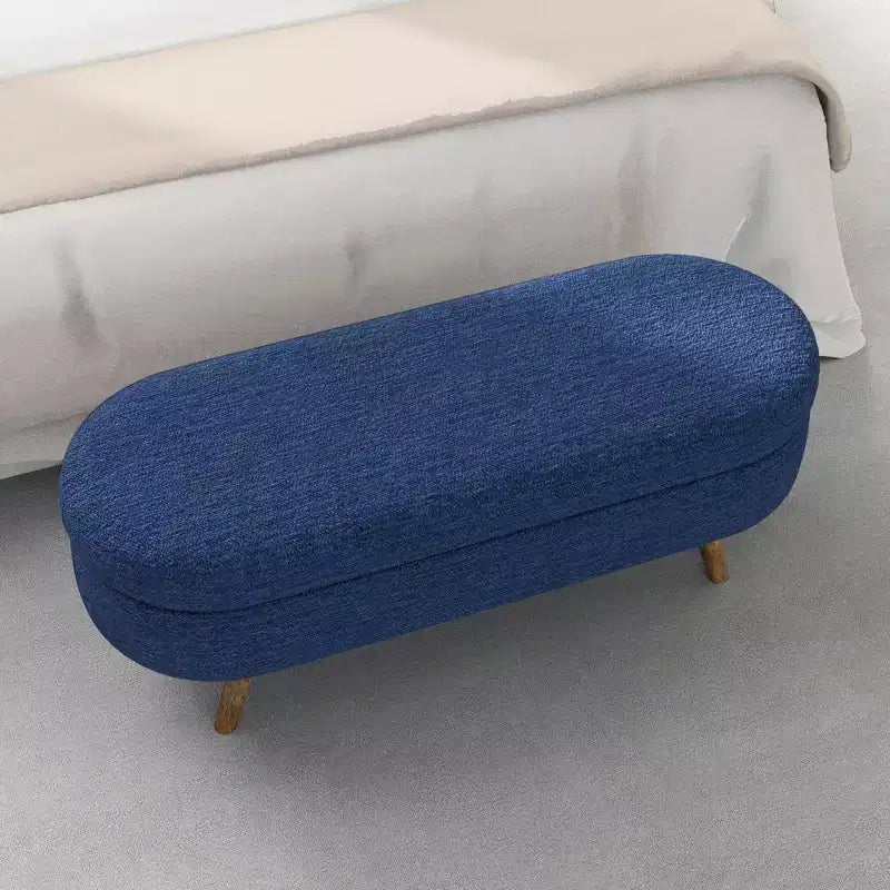 Banc de rangement ottoman ovale EHMKNP, pieds en bois d'hévéa (43,5x16x16)