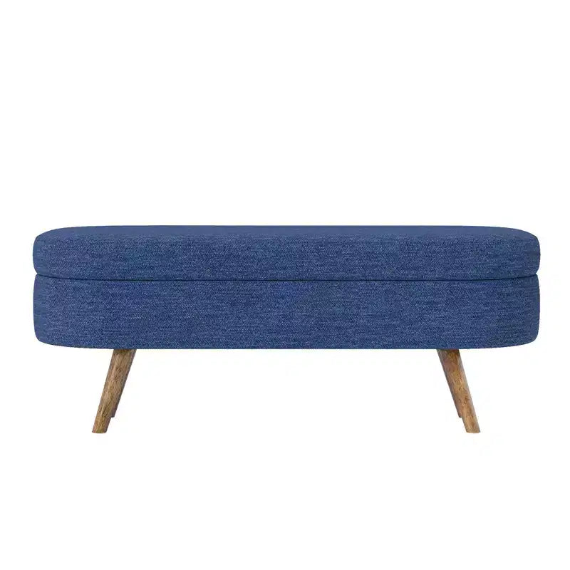Banc de rangement ottoman ovale EHMKNP, pieds en bois d'hévéa (43,5x16x16)