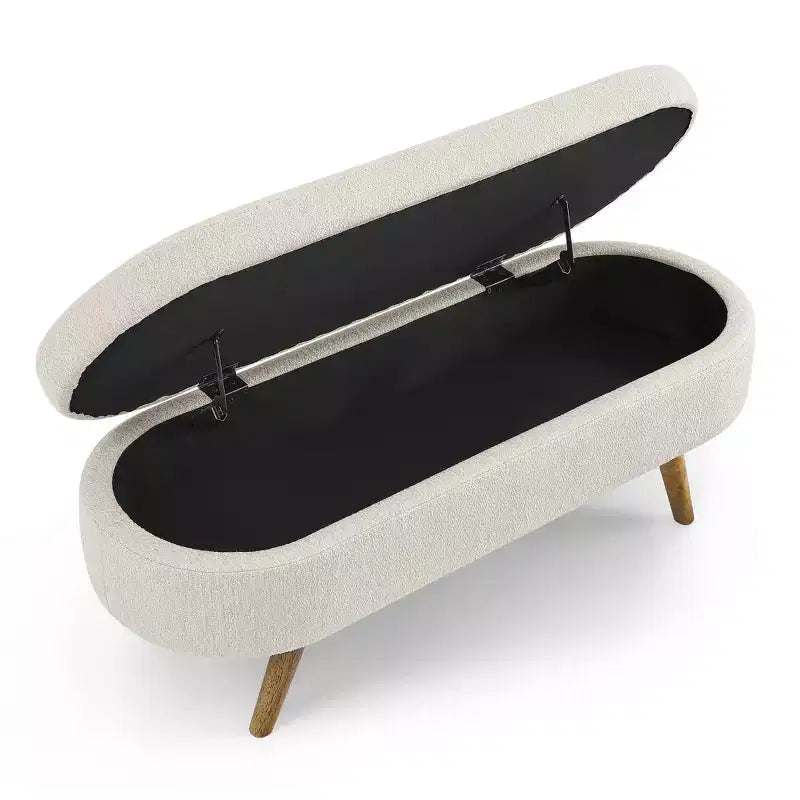 Banc de rangement ottoman ovale EHMKNP, pieds en bois d'hévéa (43,5x16x16)