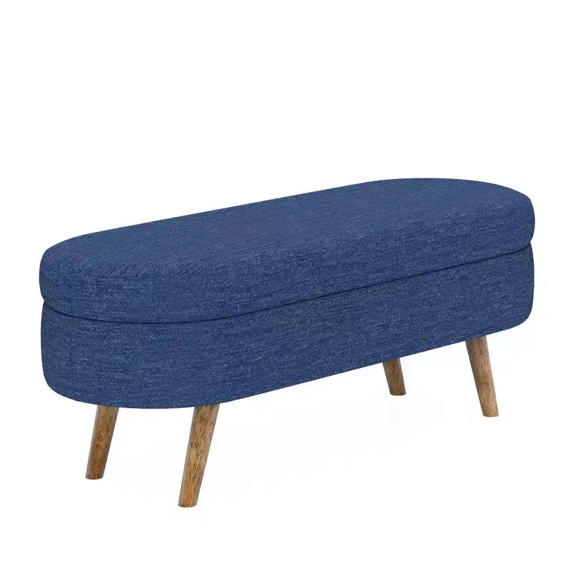 Banc de rangement ottoman ovale EHMKNP, pieds en bois d'hévéa (43,5x16x16)
