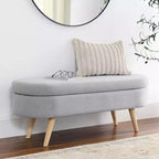 Banc de rangement ottoman ovale EHMKNP, pieds en bois d'hévéa (43,5x16x16)