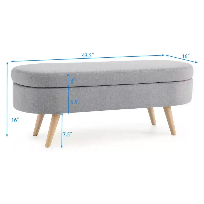 Banc de rangement ottoman ovale EHMKNP, pieds en bois d'hévéa (43,5x16x16)