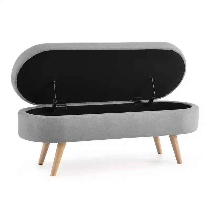 Banc de rangement ottoman ovale EHMKNP, pieds en bois d'hévéa (43,5x16x16)
