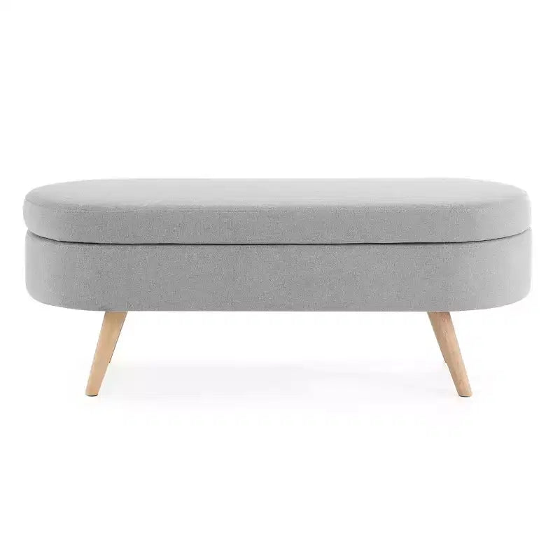 Banc de rangement ottoman ovale EHMKNP, pieds en bois d'hévéa (43,5x16x16)