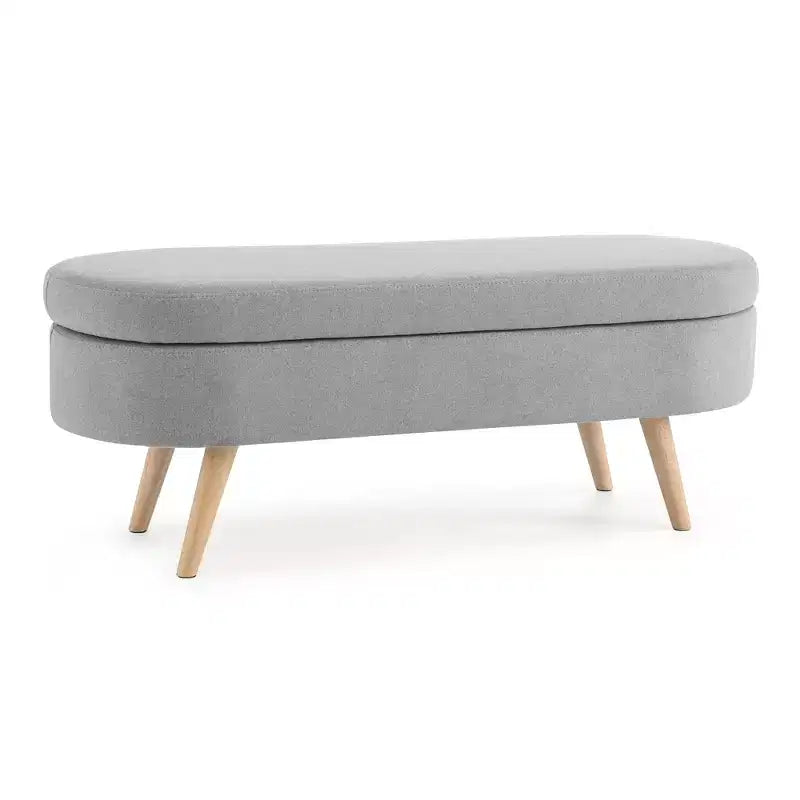 Banc de rangement ottoman ovale EHMKNP, pieds en bois d'hévéa (43,5x16x16)