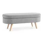 Banc de rangement ottoman ovale EHMKNP, pieds en bois d'hévéa (43,5x16x16)