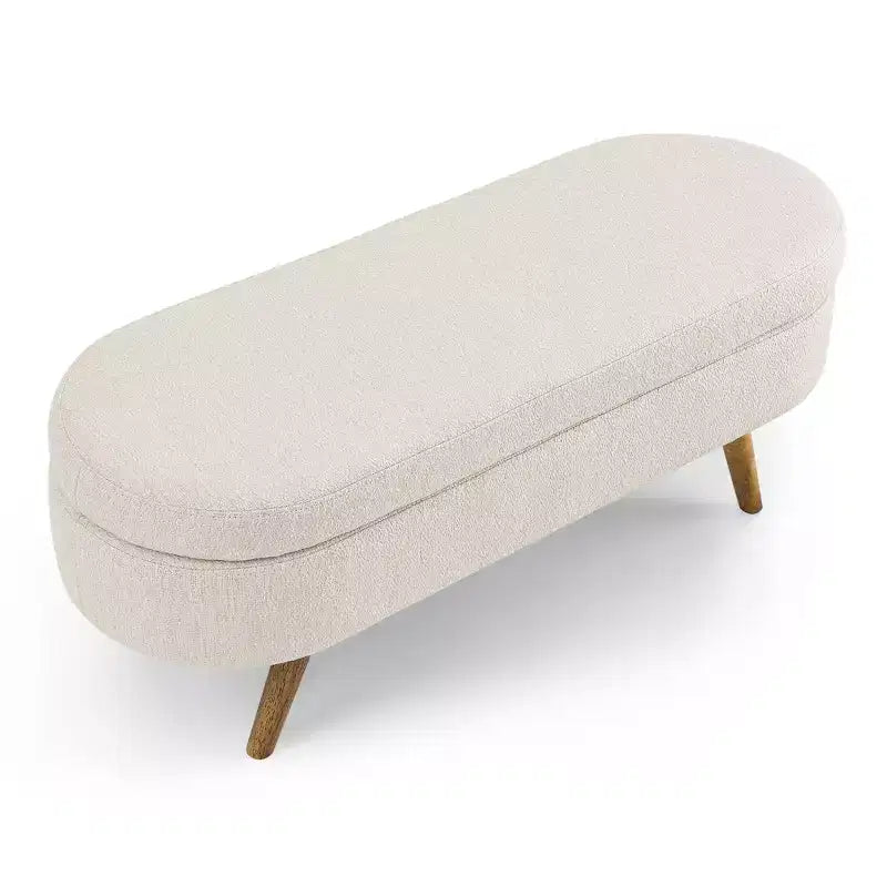 Banc de rangement ottoman ovale EHMKNP, pieds en bois d'hévéa (43,5x16x16)