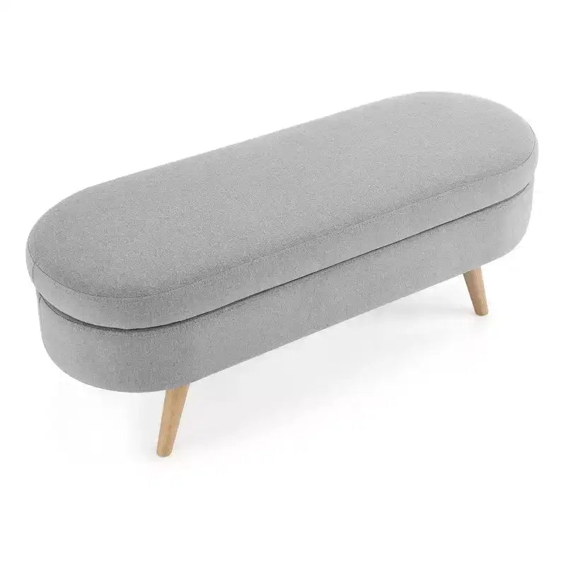 Banc de rangement ottoman ovale EHMKNP, pieds en bois d'hévéa (43,5x16x16)