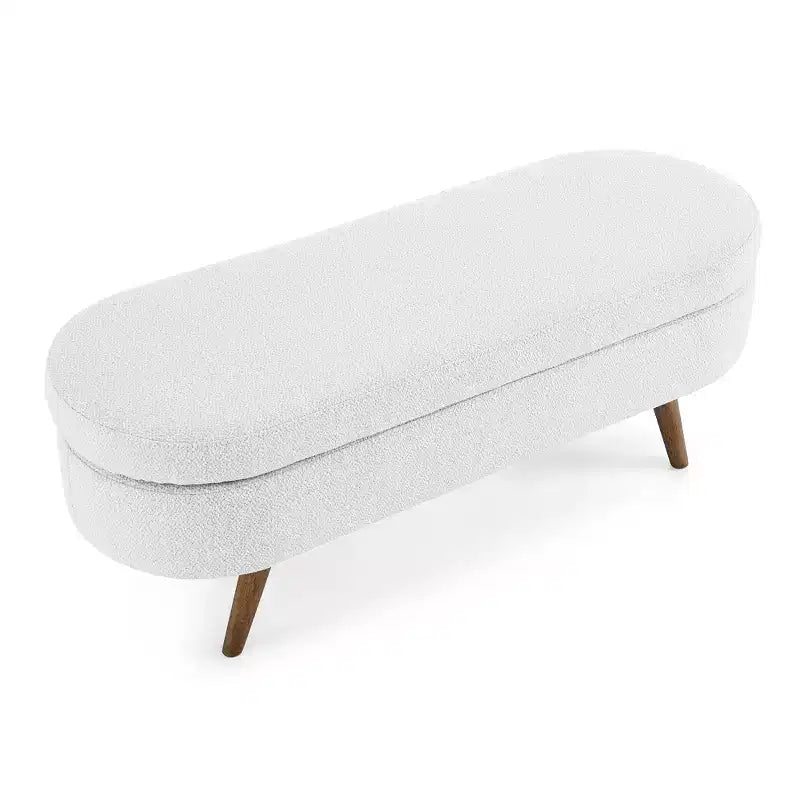 Banc de rangement ottoman ovale EHMKNP, pieds en bois d'hévéa (43,5x16x16)