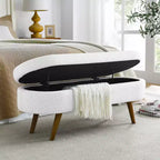 Banc de rangement ottoman ovale EHMKNP, pieds en bois d'hévéa (43,5x16x16)