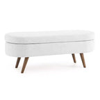 Banc de rangement ottoman ovale EHMKNP, pieds en bois d'hévéa (43,5x16x16)
