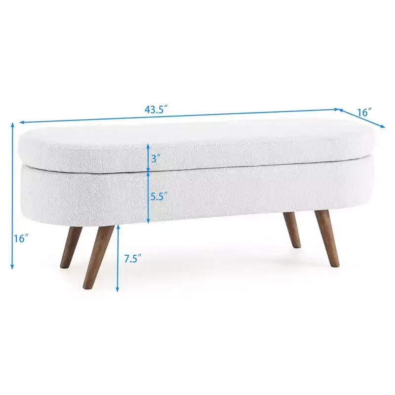 Banc de rangement ottoman ovale EHMKNP, pieds en bois d'hévéa (43,5x16x16)