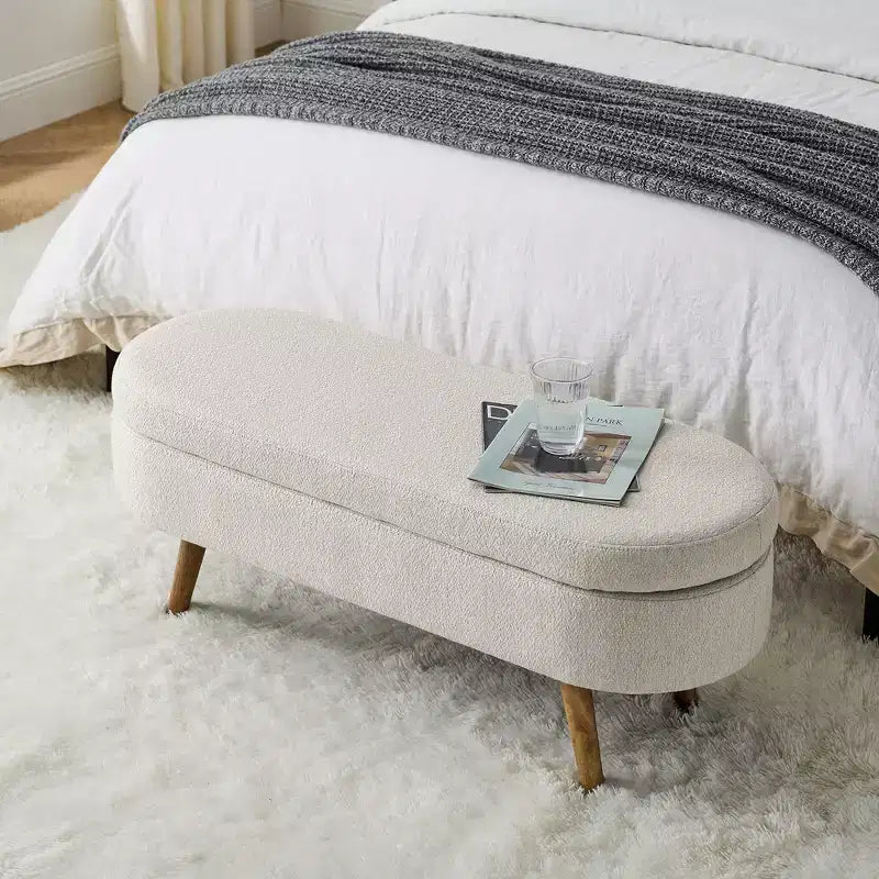 Banc de rangement ottoman ovale EHMKNP, pieds en bois d'hévéa (43,5x16x16)