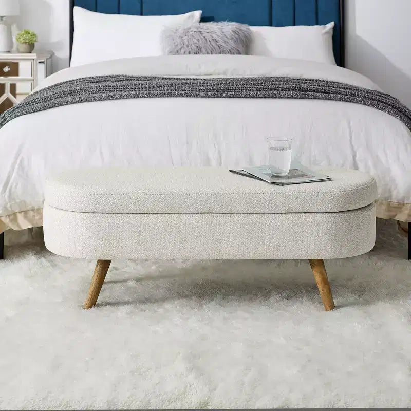 Banc de rangement ottoman ovale EHMKNP, pieds en bois d'hévéa (43,5x16x16)