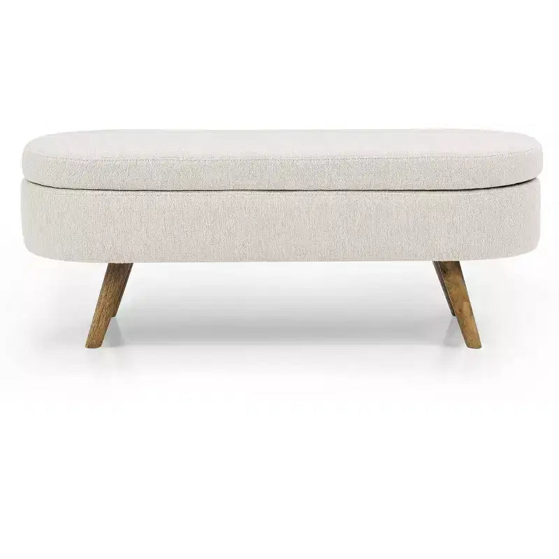 Banc de rangement ottoman ovale EHMKNP, pieds en bois d'hévéa (43,5x16x16)