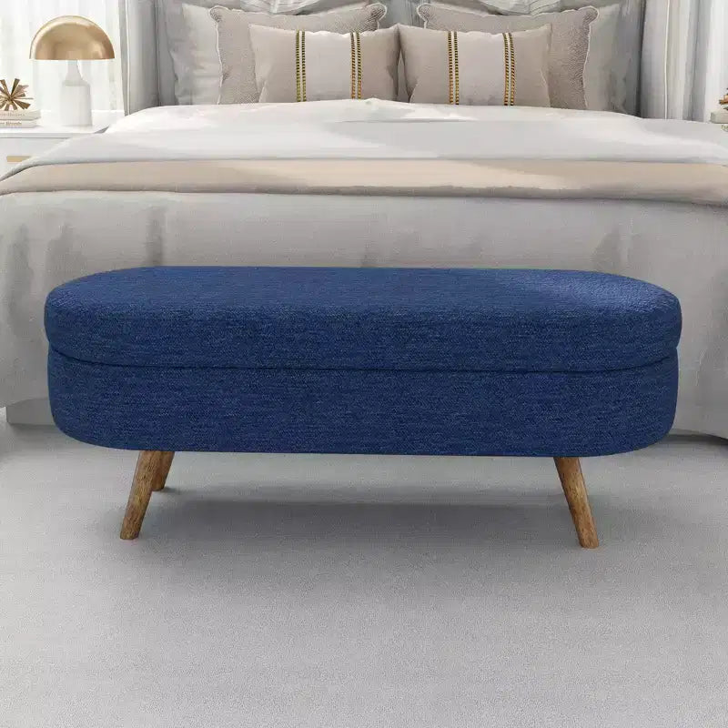 Banc de rangement ottoman ovale EHMKNP, pieds en bois d'hévéa (43,5x16x16)