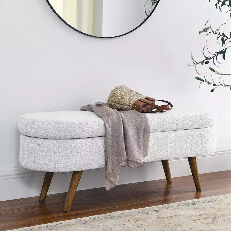 Banc de rangement ottoman ovale EHMKNP, pieds en bois d'hévéa (43,5x16x16)