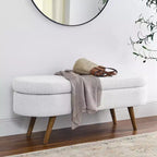 Banc de rangement ottoman ovale EHMKNP, pieds en bois d'hévéa (43,5x16x16)