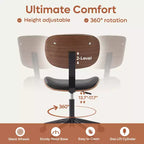 Bestier Bentwood Ergonomic Armless Home Office Desk Chair, Comfy Table Chair with Lumbar Support, PU Leather Height Adjustable Task Chair with Wheels