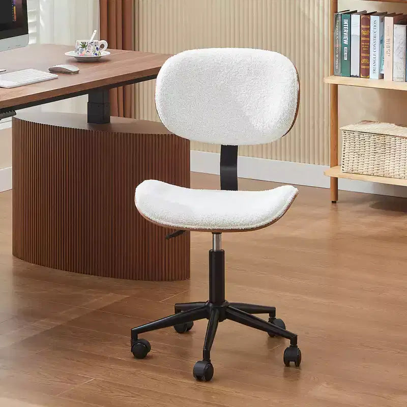 Bestier Bentwood Ergonomic Armless Home Office Desk Chair, Comfy Table Chair with Lumbar Support, PU Leather Height Adjustable Task Chair with Wheels