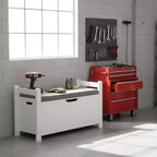 Homy Casa Entryway Storage Bench with Cushioned Seat & Side Handles, White, Gray