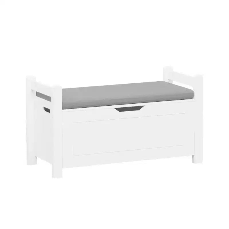 Homy Casa Entryway Storage Bench with Cushioned Seat & Side Handles, White, Gray