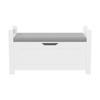 Homy Casa Entryway Storage Bench with Cushioned Seat & Side Handles, White, Gray