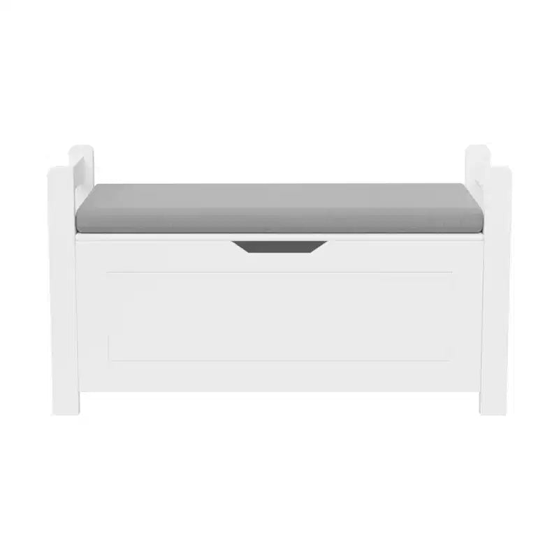 Homy Casa Entryway Storage Bench with Cushioned Seat & Side Handles, White, Gray