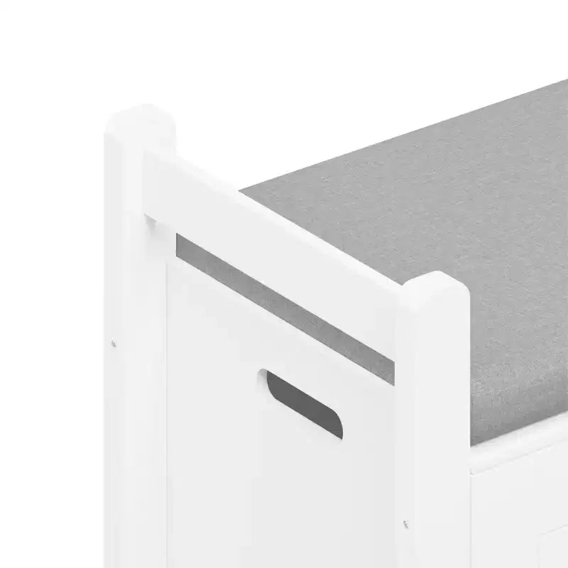 Homy Casa Entryway Storage Bench with Cushioned Seat & Side Handles, White, Gray