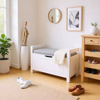 Homy Casa Entryway Storage Bench with Cushioned Seat & Side Handles, White, Gray