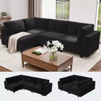 Acekool 134 Canapé d'angle modulable, canapé 4 places en velours en forme de L avec coussins haute densité, canapé nuage rembourré, noir