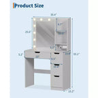 Vanity Desk with Mirror, Makeup Vanity Table with 4 Drawers and 3 Storage Shelves Dressing Table for Bedroom Dressing Room