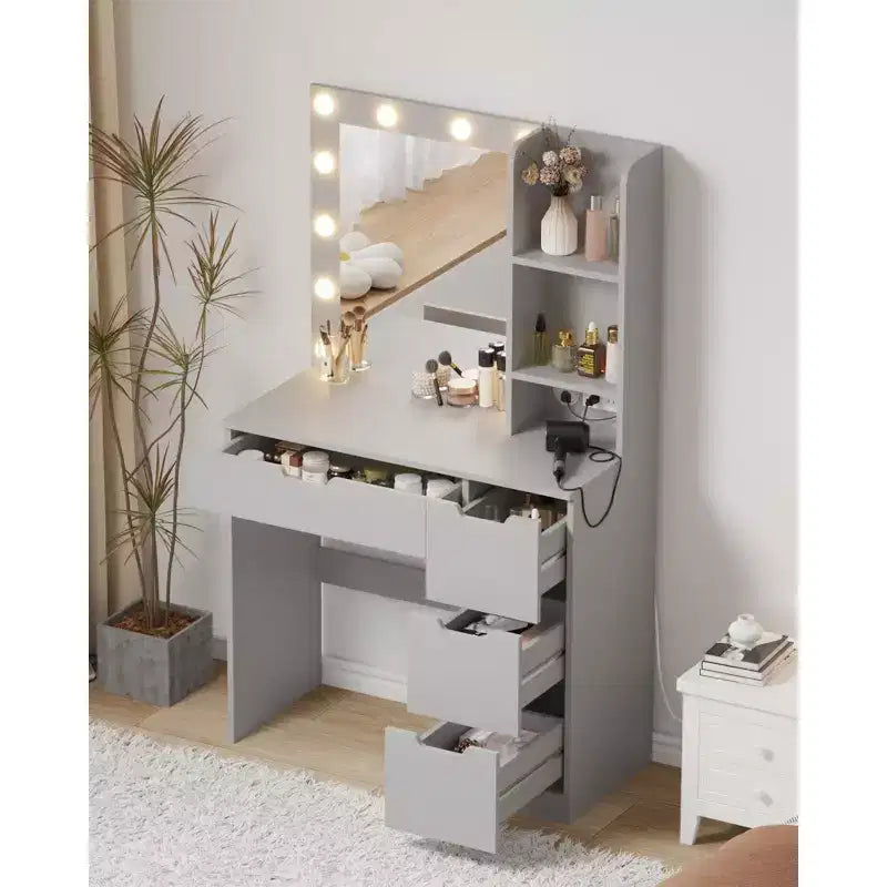 Vanity Desk with Mirror, Makeup Vanity Table with 4 Drawers and 3 Storage Shelves Dressing Table for Bedroom Dressing Room