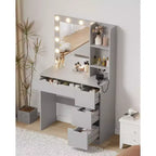 Vanity Desk with Mirror, Makeup Vanity Table with 4 Drawers and 3 Storage Shelves Dressing Table for Bedroom Dressing Room