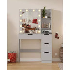 Vanity Desk with Mirror, Makeup Vanity Table with 4 Drawers and 3 Storage Shelves Dressing Table for Bedroom Dressing Room