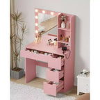 Vanity Desk with Mirror, Makeup Vanity Table with 4 Drawers and 3 Storage Shelves Dressing Table for Bedroom Dressing Room