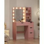 Vanity Desk with Mirror, Makeup Vanity Table with 4 Drawers and 3 Storage Shelves Dressing Table for Bedroom Dressing Room