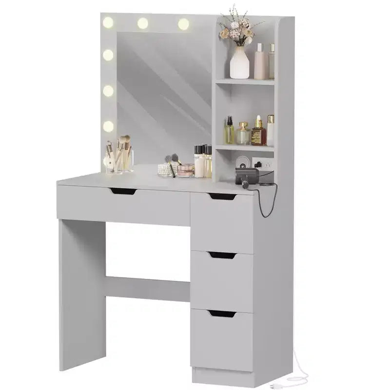 Vanity Desk with Mirror, Makeup Vanity Table with 4 Drawers and 3 Storage Shelves Dressing Table for Bedroom Dressing Room