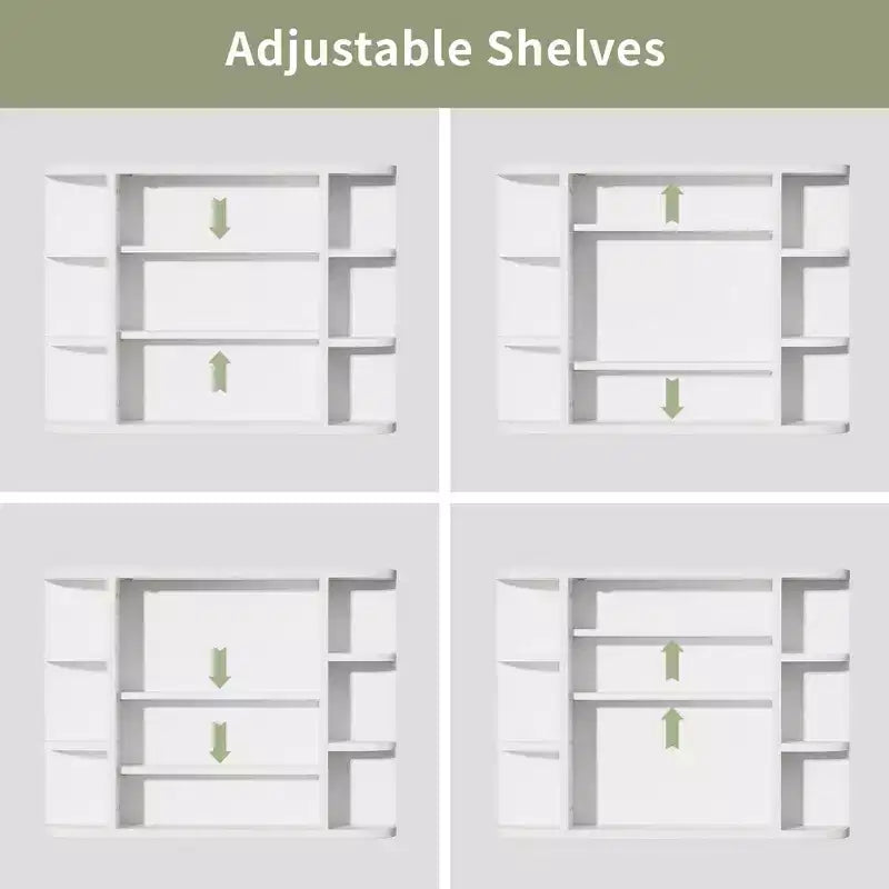 PexFix 31.5 x 23.6 Wooden Bathroom Medicine Cabinet with Mirror Wall Mirror Storage Cabinet with Doors and 6 Open Shelves for Over Sink White