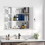 PexFix 31.5 x 23.6 Wooden Bathroom Medicine Cabinet with Mirror Wall Mirror Storage Cabinet with Doors and 6 Open Shelves for Over Sink White